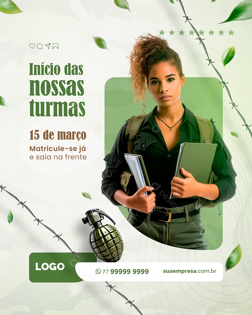 Curso Preparatório Militar Início das Nossas Turmas Social Media PSD Editável