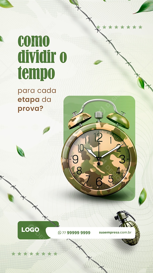 Story Curso Preparatório Militar Como Dividir o Tempo Social Media PSD Editável