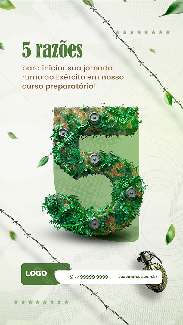 Story Curso Preparatório Militar Cinco Razões para Iniciar sua Jornada Social Media PSD Editável