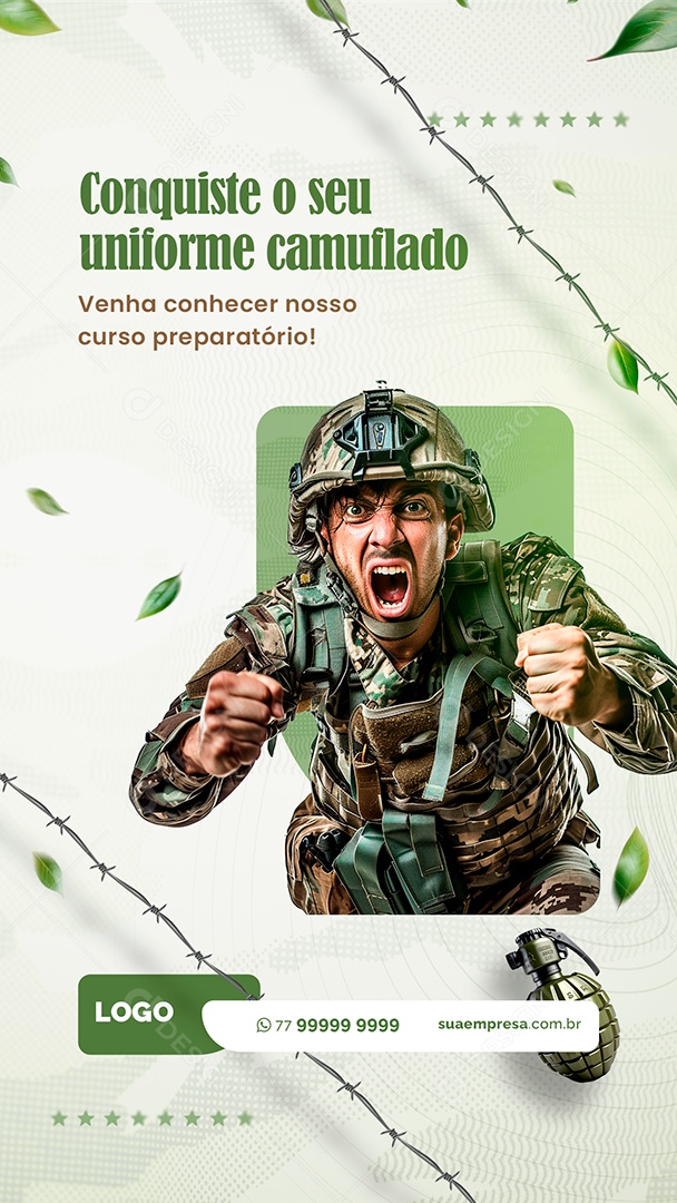 Story Curso Preparatório Militar Conquiste o Uniforme Camuflado Social Media PSD Editável