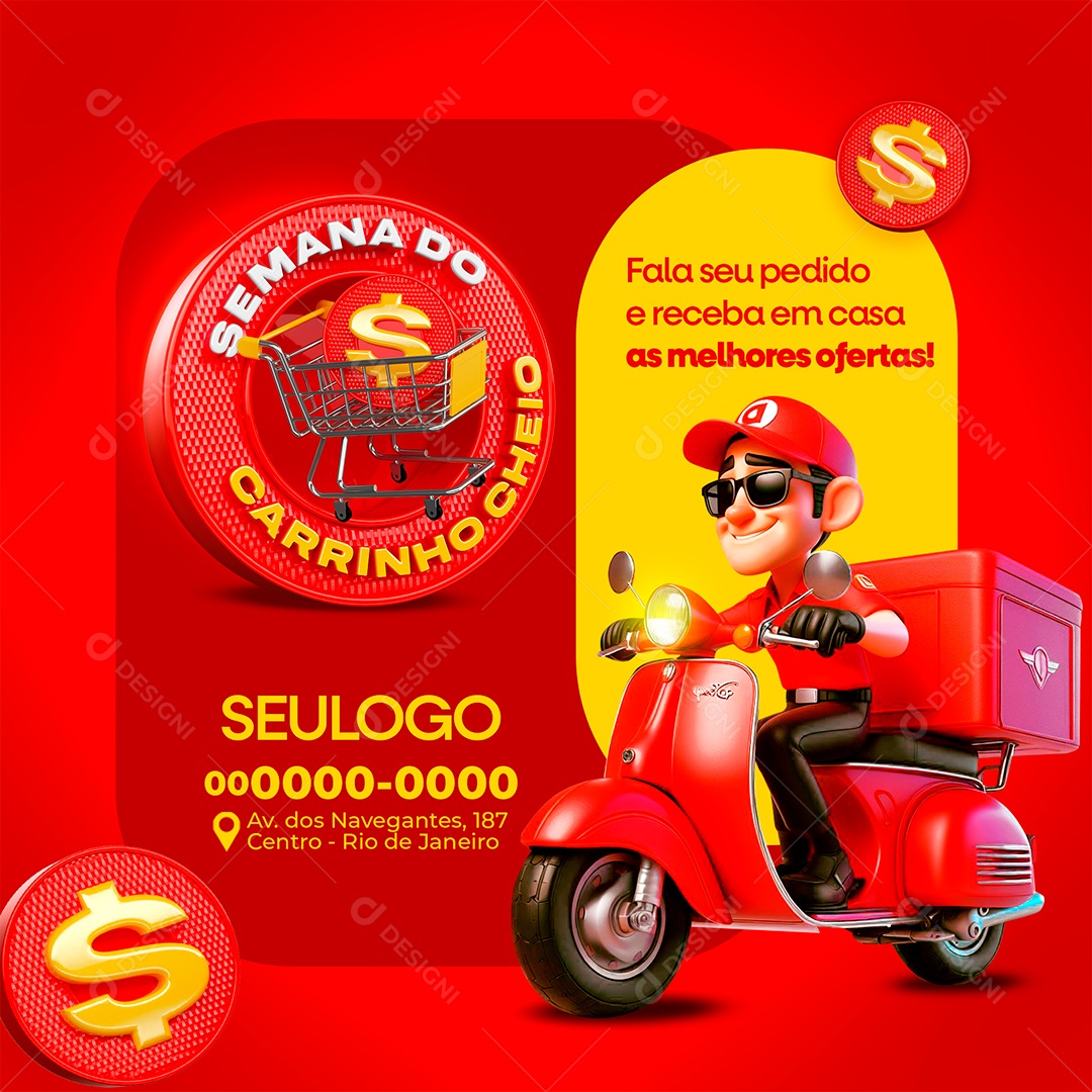 Semana do Carrinho Cheio Supermercado Açougue As Melhores Ofertas Social Media PSD Editável