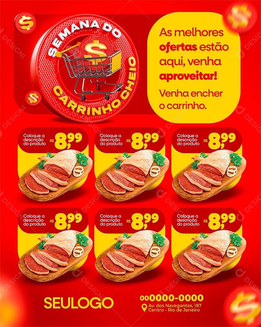 Semana do Carrinho Cheio Supermercado Açougue Encarte Carnes Social Media PSD Editável
