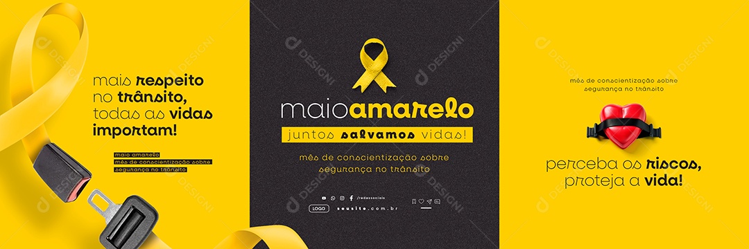 Carrossel Maio Amarelo Mais Respeito no Trânsito Todas as Vidas Importam Social Media PSD Editável