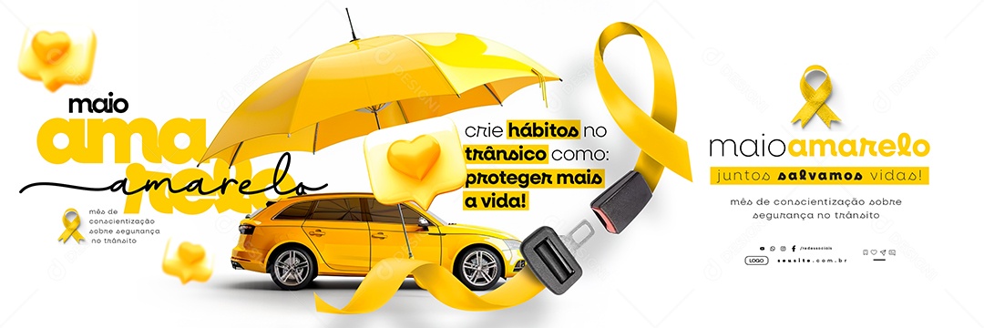 Carrossel Maio Amarelo Crie Hábitos no Trânsito Social Media PSD Editável