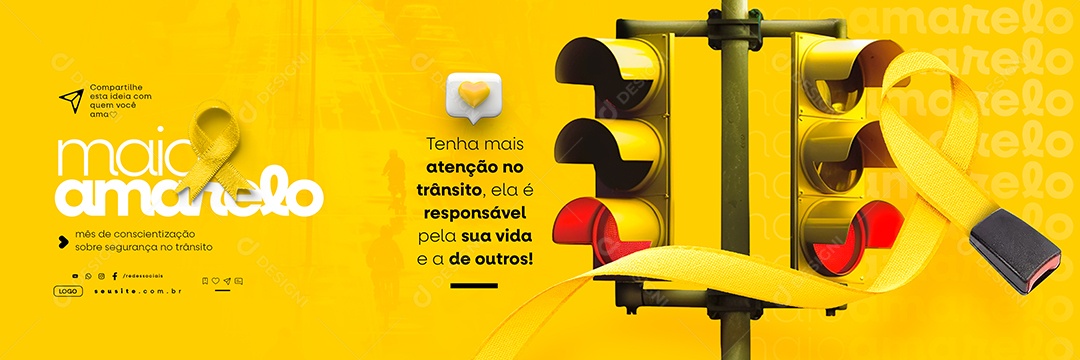 Carrossel Maio Amarelo Tenha Mais Atenção no Trânsito Social Media PSD Editável