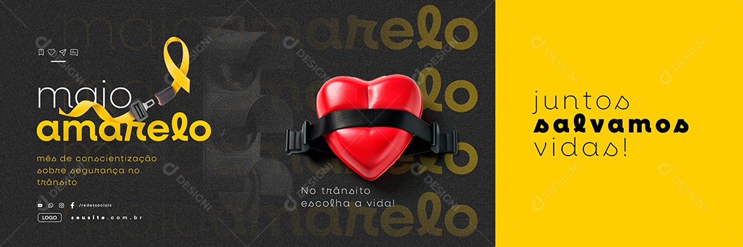 Carrossel Maio Amarelo Juntos Valamos Vidas Social Media PSD Editável