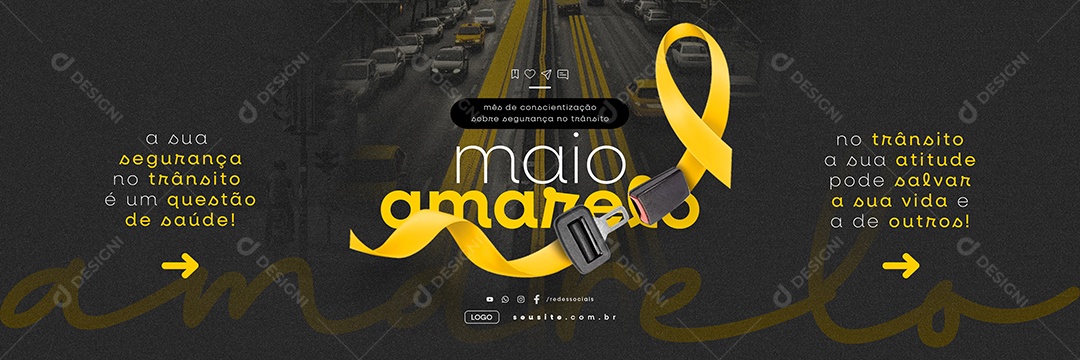 Carrossel Maio Amarelo Mês de Conscientização Sobre Segurança no Trânsito Social Media PSD Editável