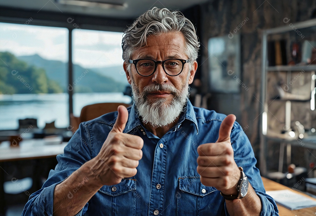 Senhor de meia idade com gestos de legal serio