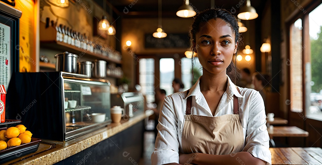 Mulher morena linda no seu ambiente de trabalho