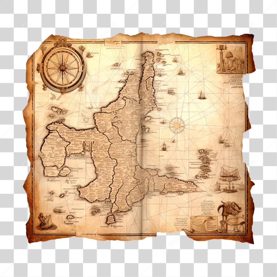 Mapa de Papel Antigo PNG Transparente
