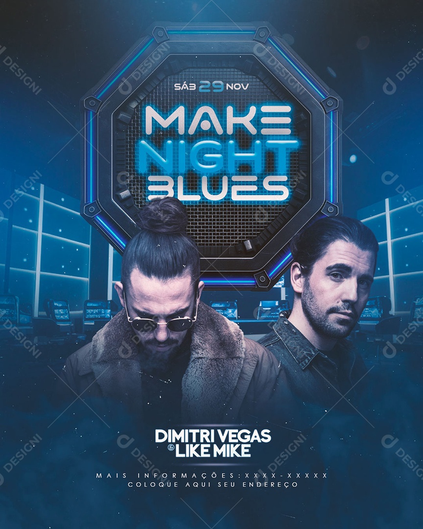 Flyer Make Night Blues Dimitri Vegas Like Mike Social Media PSD Editável