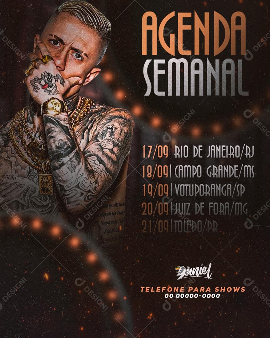 Flyer Agenda Semanal de MC Daniel Social Media PSD Editável