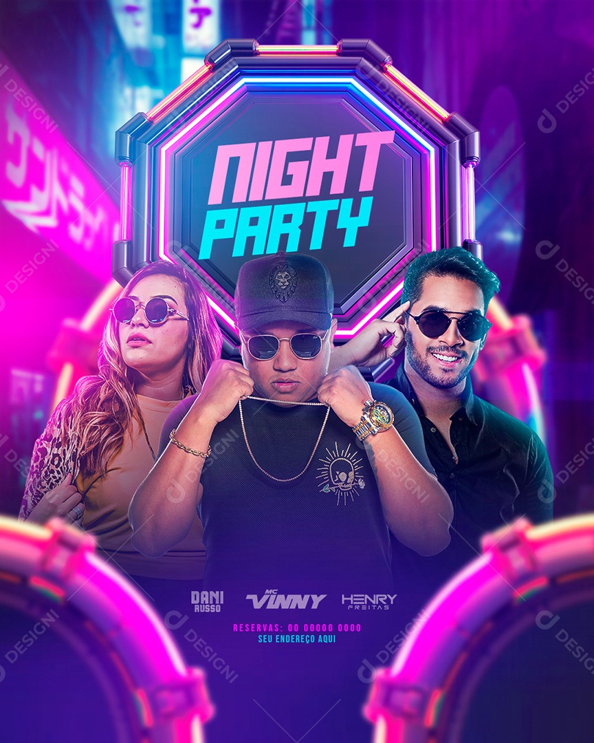 Flyer Night Party Dani Russo MC Vinny Henry Freitas Social Media PSD Editável