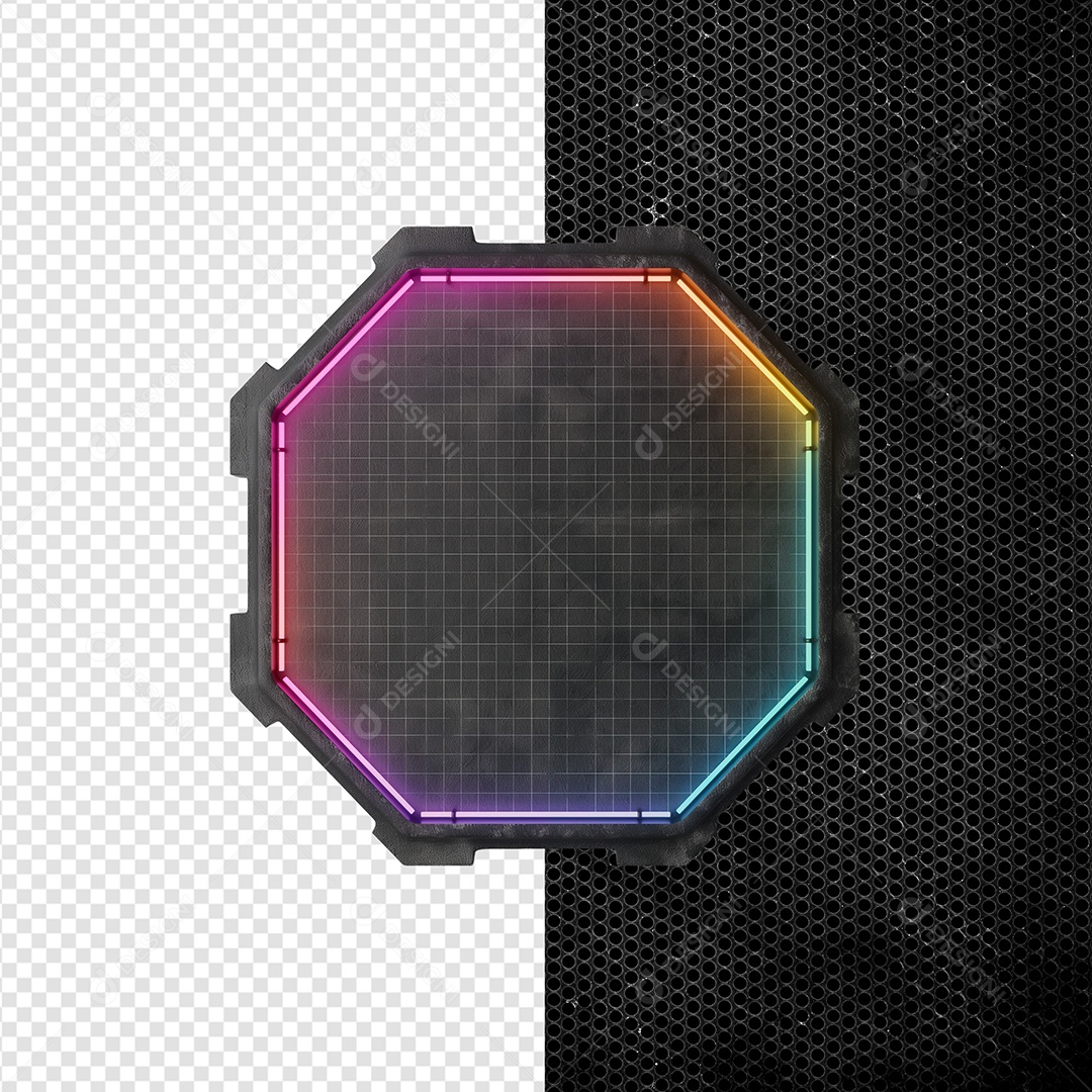 Podium LED Elemento 3D Amarelo Roxo Azul para Composição PSD