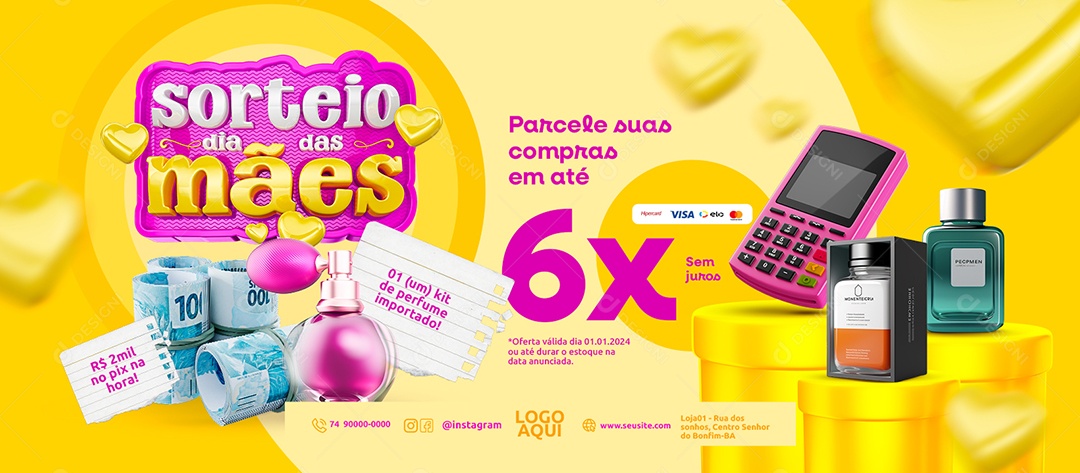 Banner Sorteio Dia das Mães Dois Mil no Pix na Hora Kit de Perfume Social Media PSD Editável