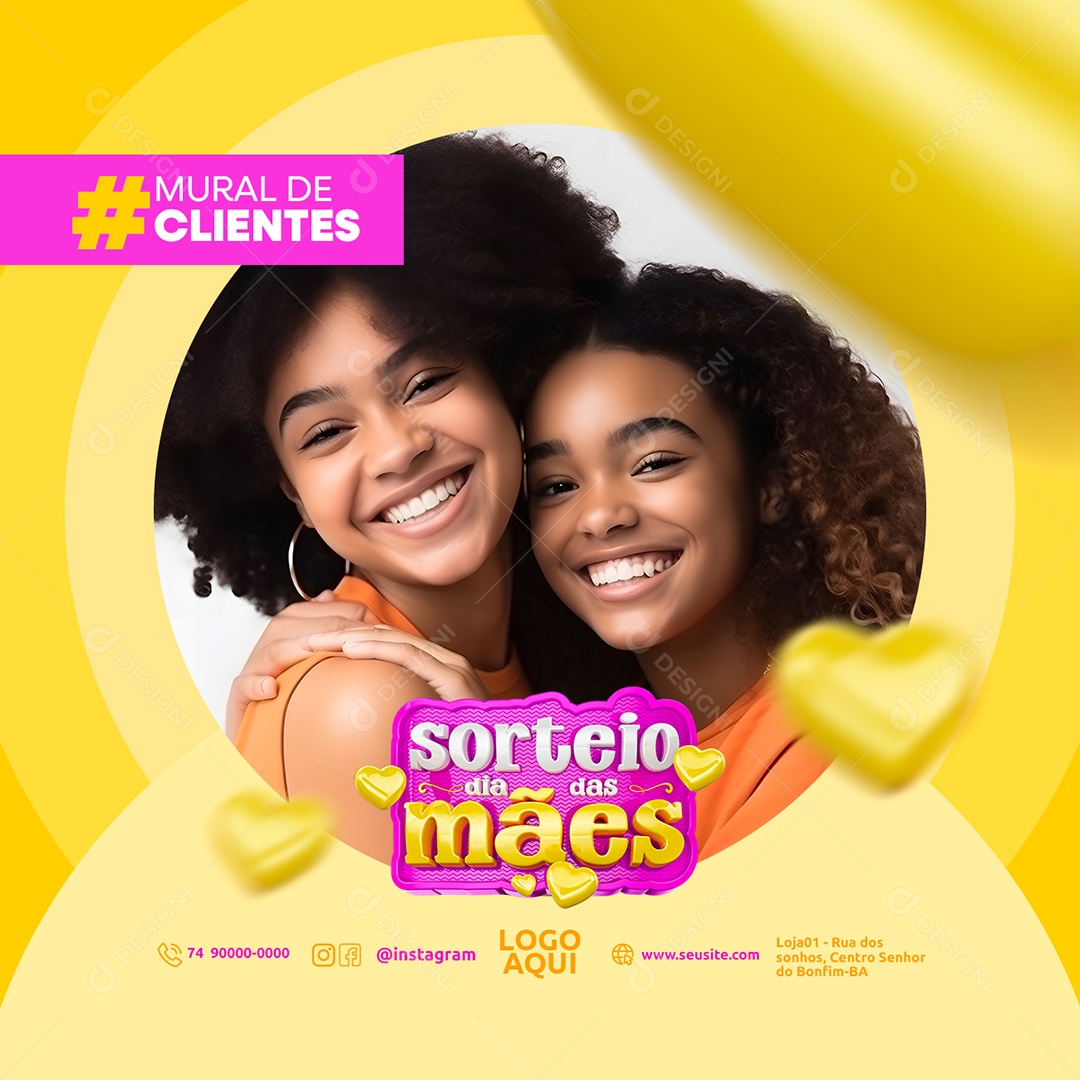 Sorteio Dia das Mães Mural de Clientes Social Media PSD Editável
