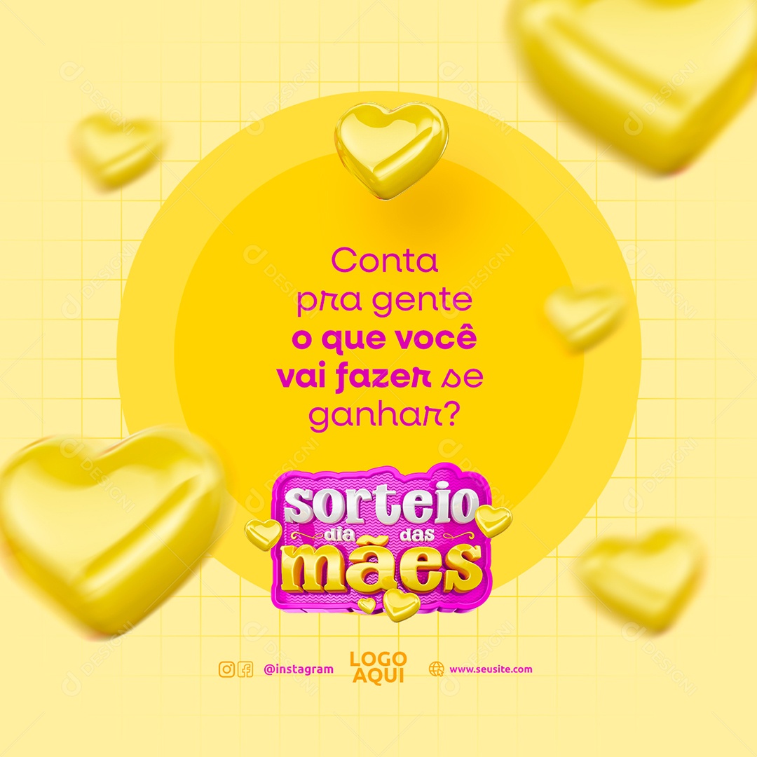 Sorteio Dia das Mães Conta pra Gente o Que Você Vai Fazer se Ganhar Social Media PSD Editável