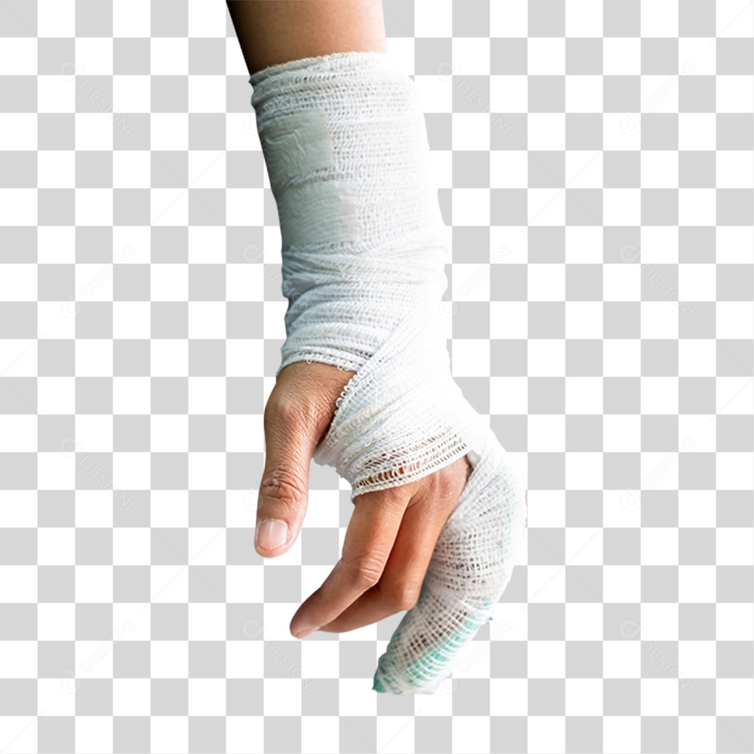 Mão com Faixa e Dedo Engessado PNG Transparente