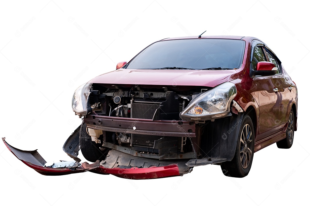 Carro vermelho é danificados por acidente