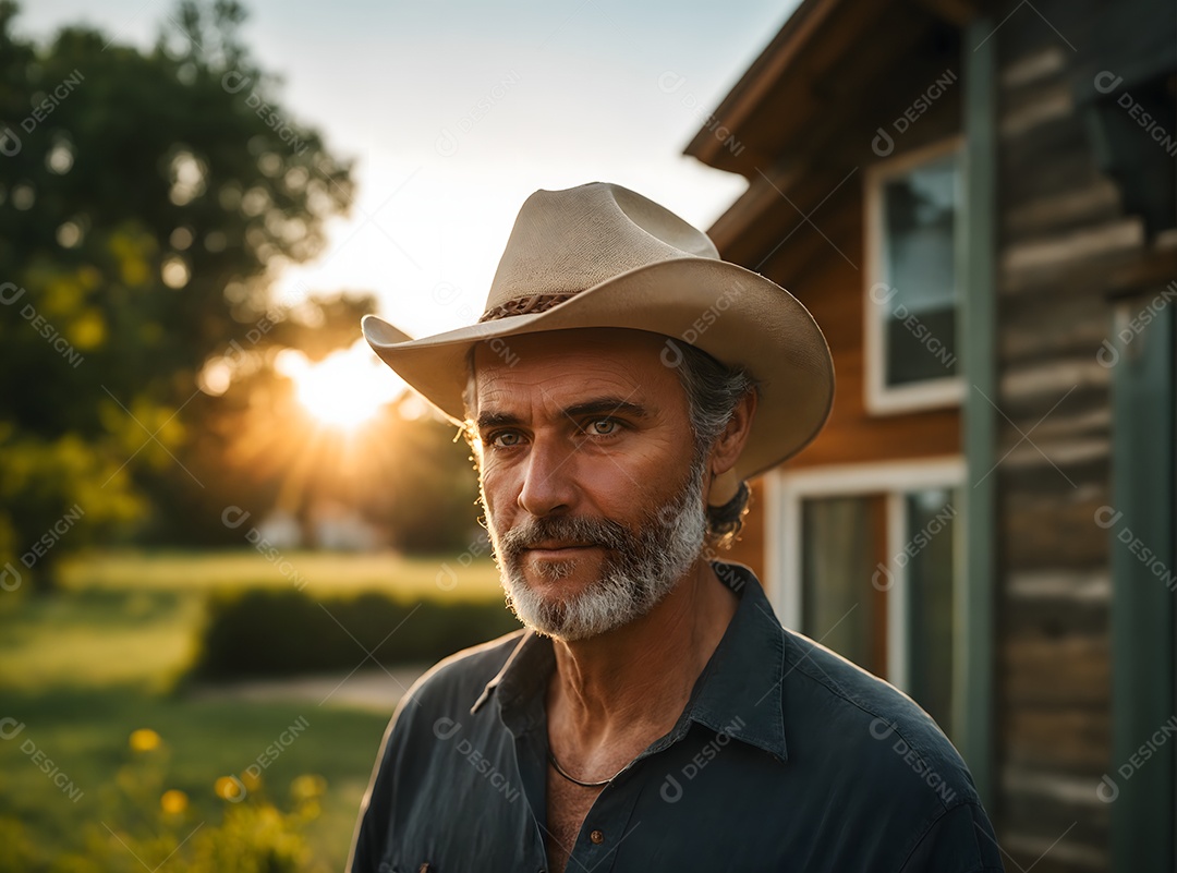 Fazendeiro enfrente a um celeiro