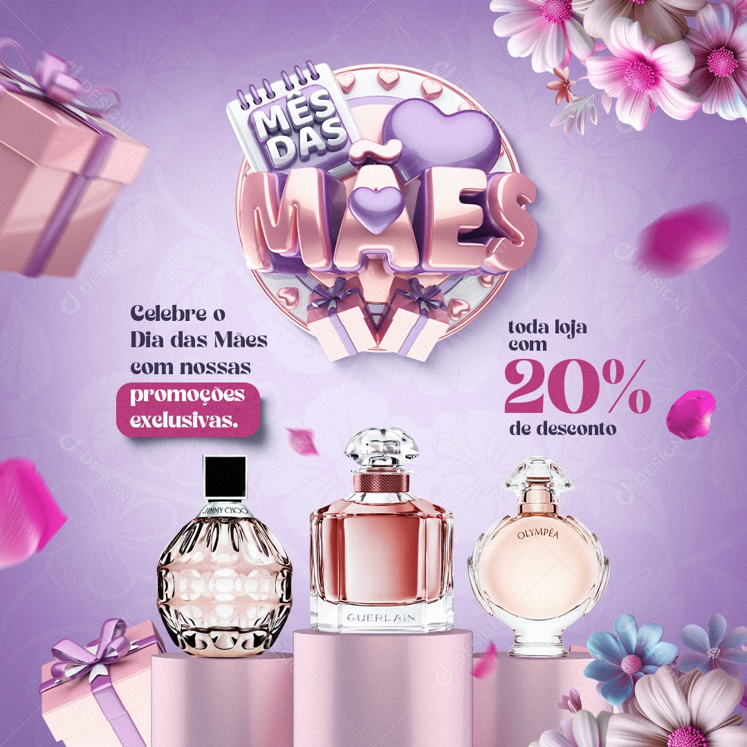 Mês das Mães Perfumes Promoções Exclusivas Social Media PSD Editável
