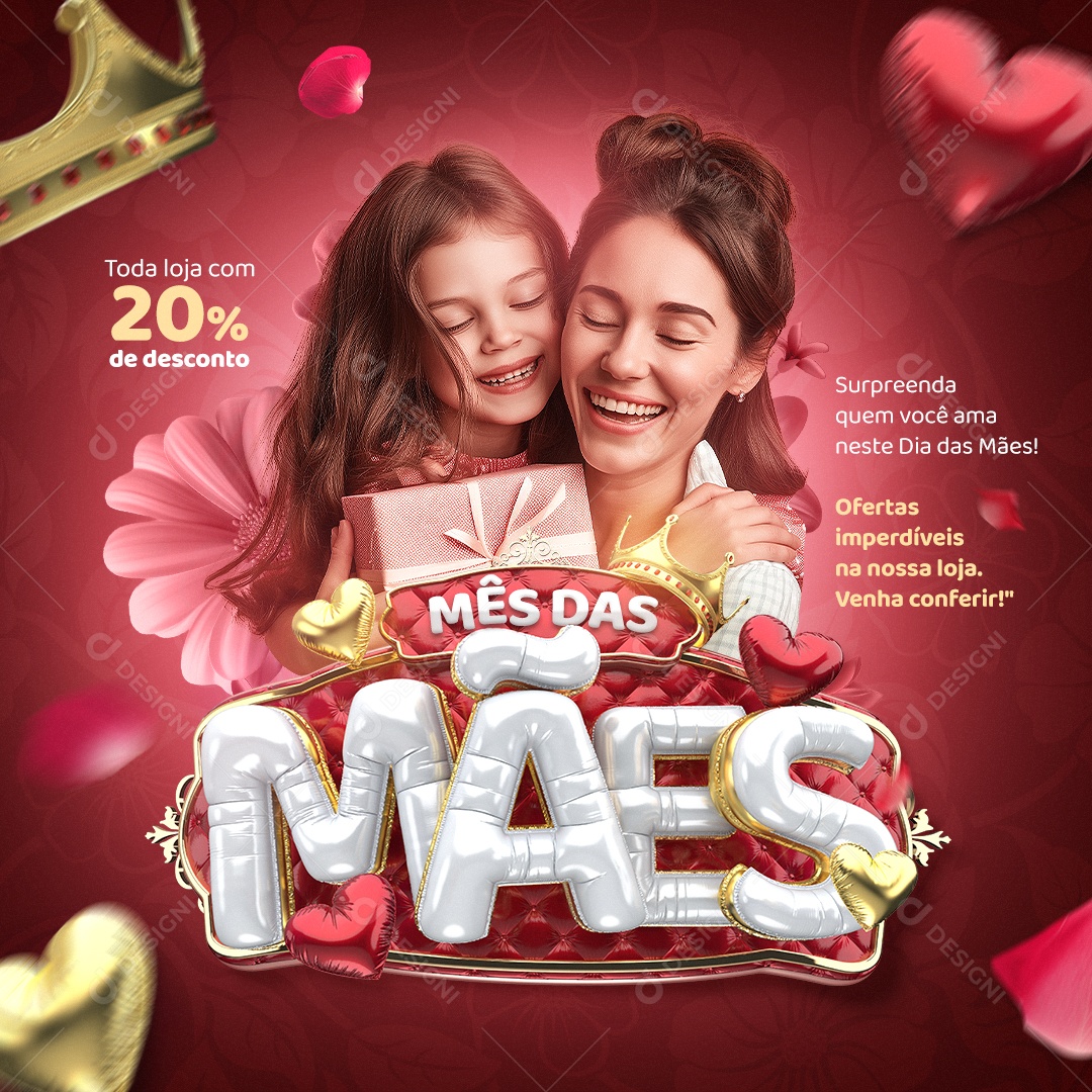 Mês das Mães Toda Loja com 20% de Desconto Social Media PSD Editável