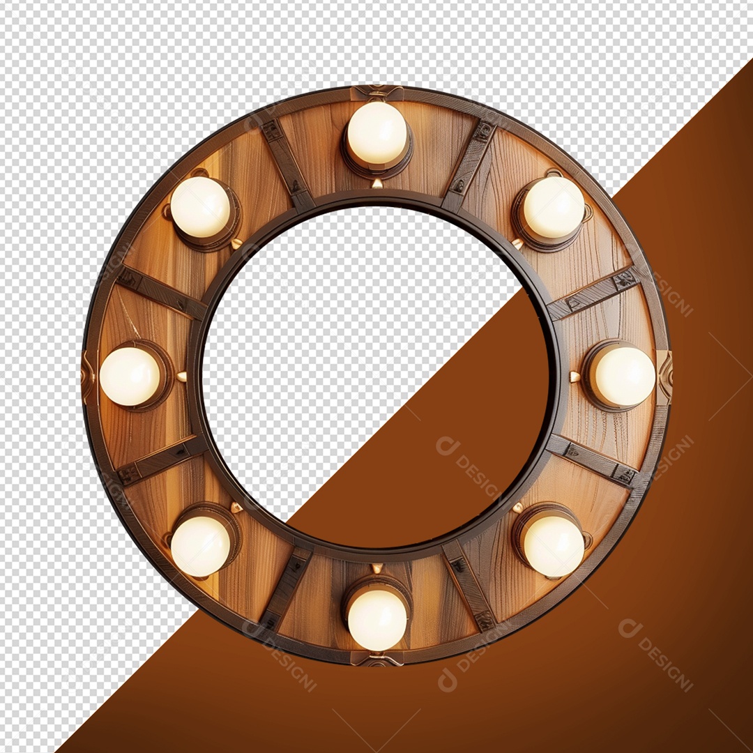 Painel de Madeira com Iluminação Elemento 3D para Composição PSD