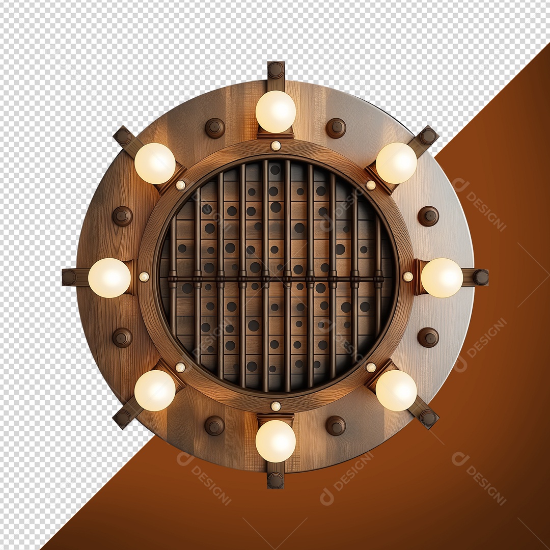 Painel de Madeira com Iluminação Elemento 3D para Composição PSD