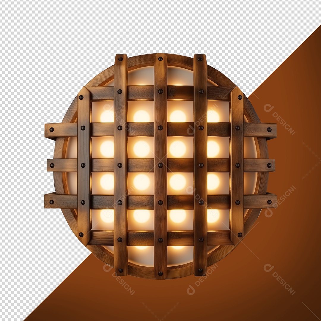 Painel de Madeira com Iluminação Elemento 3D para Composição PSD