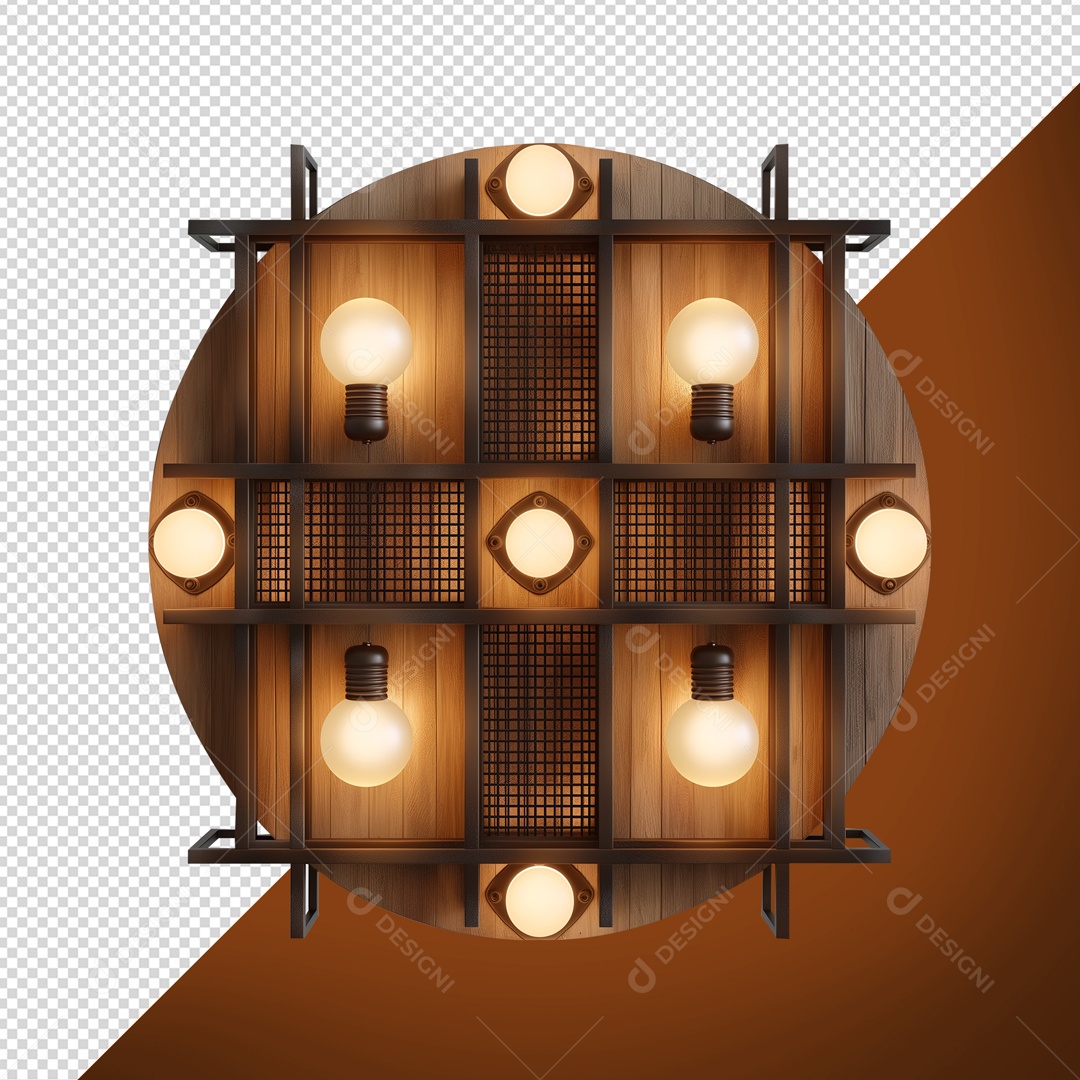 Painel de Madeira com Iluminação Elemento 3D para Composição PSD