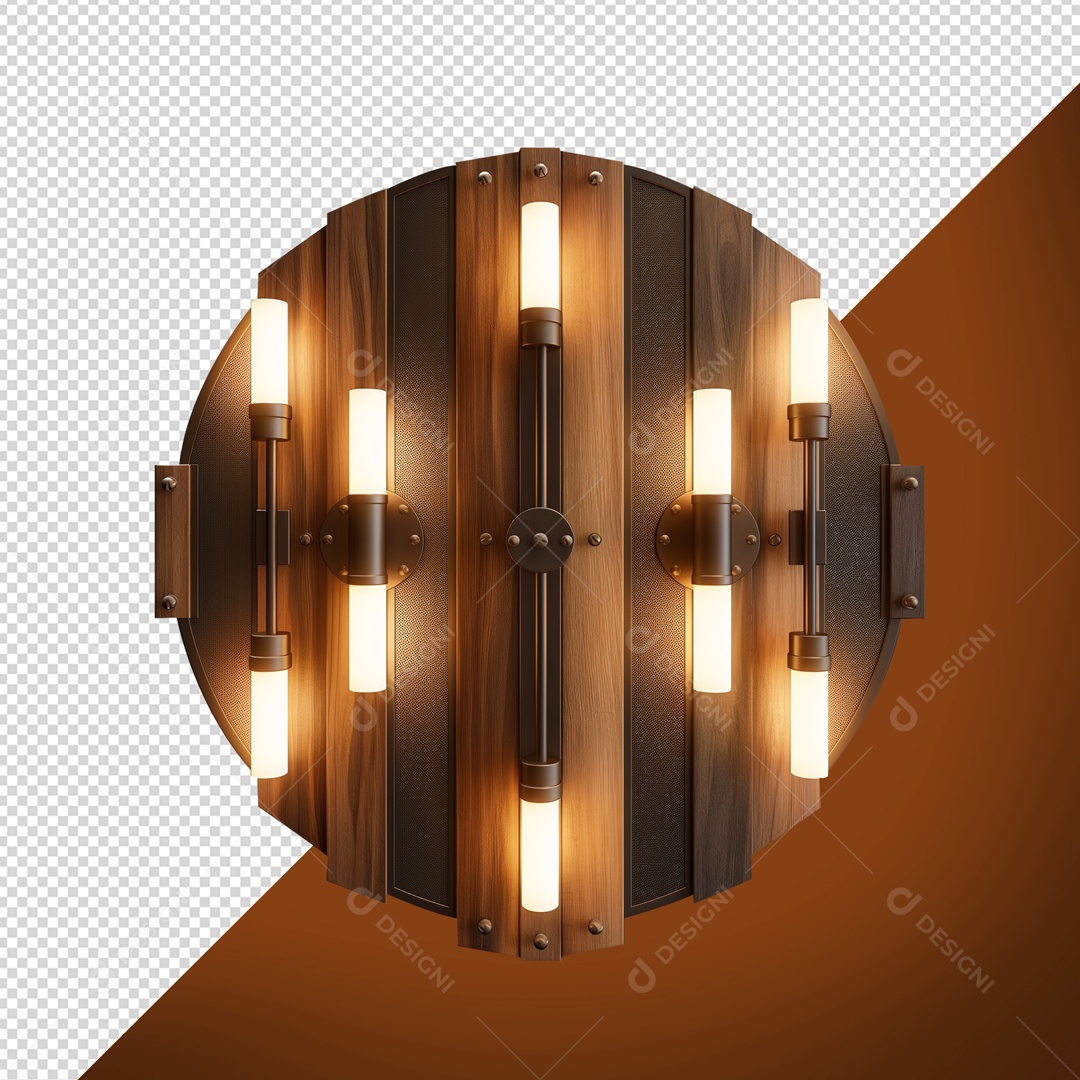 Painel de Madeira com Luzes Elemento 3D para Composição PSD