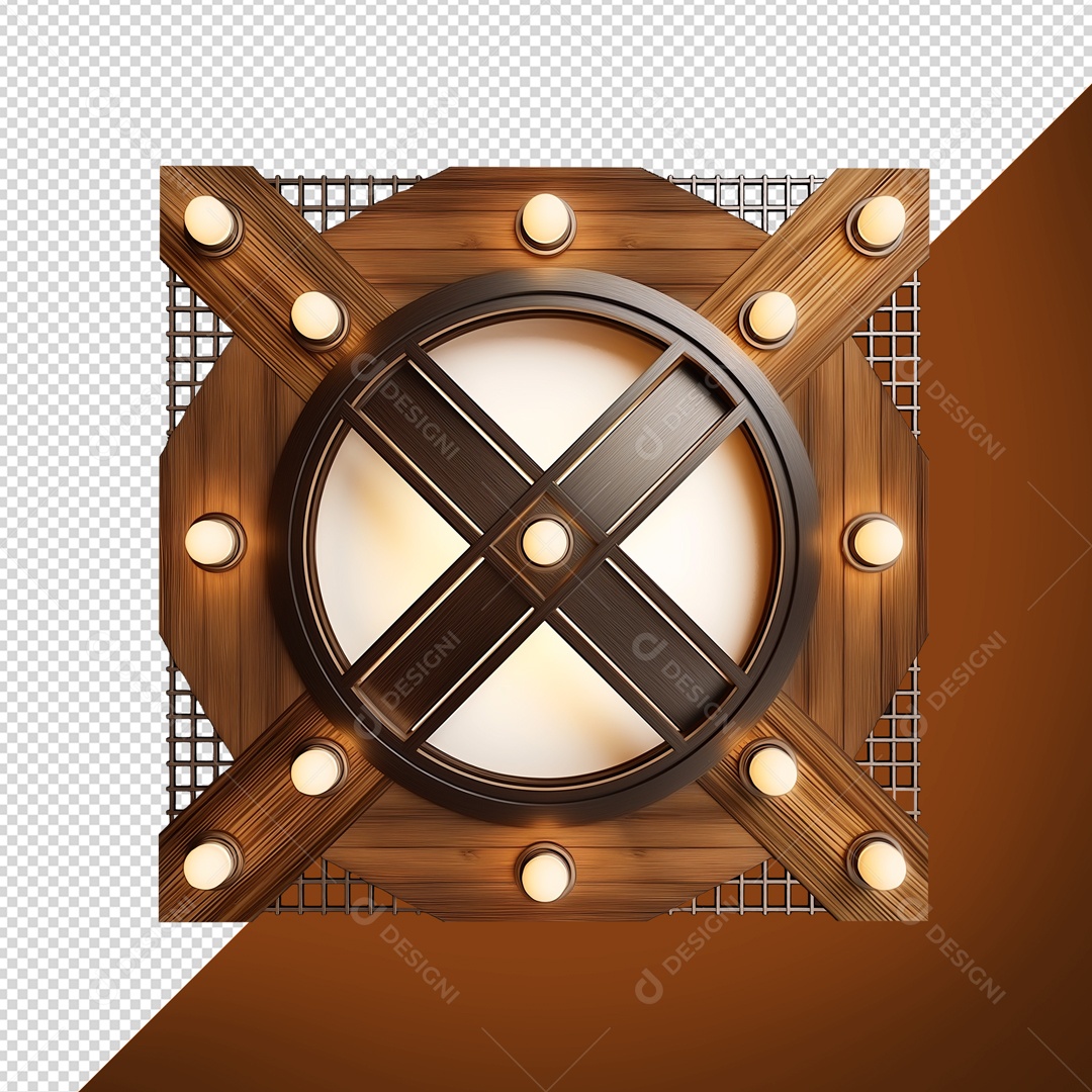 Painel de Madeira com Luzes Elemento 3D para Composição PSD