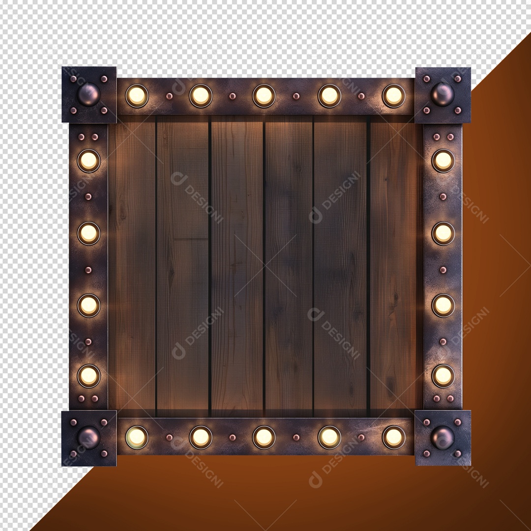 Painel de Madeira com Luz Elemento 3D para Composição PSD