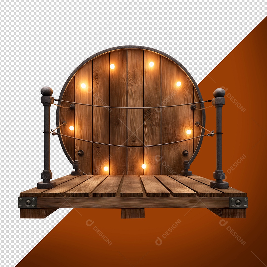 Base de Madeira Redondo com Luz Elemento 3D para Composição PSD