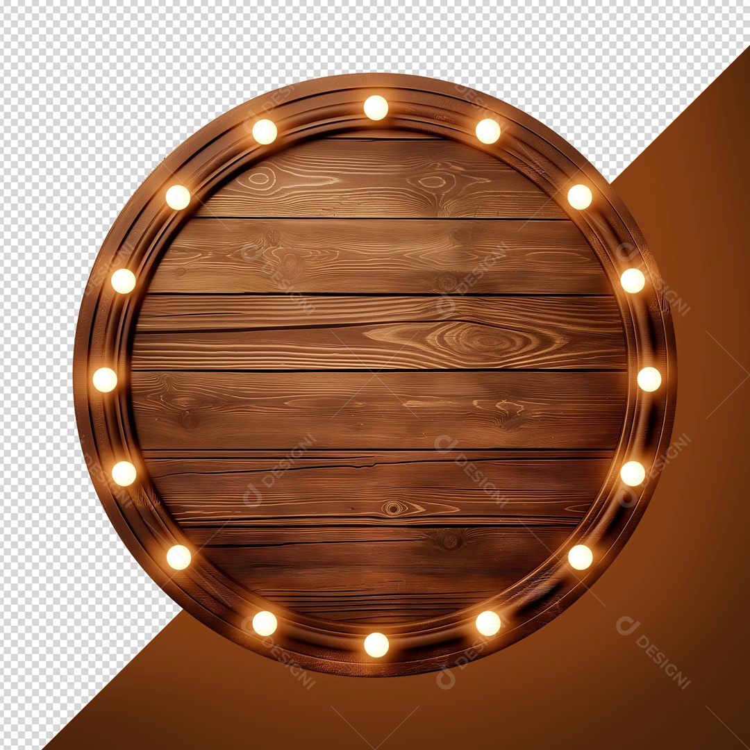 Painel de Madeira Redondo com Luz Elemento 3D para Composição PSD