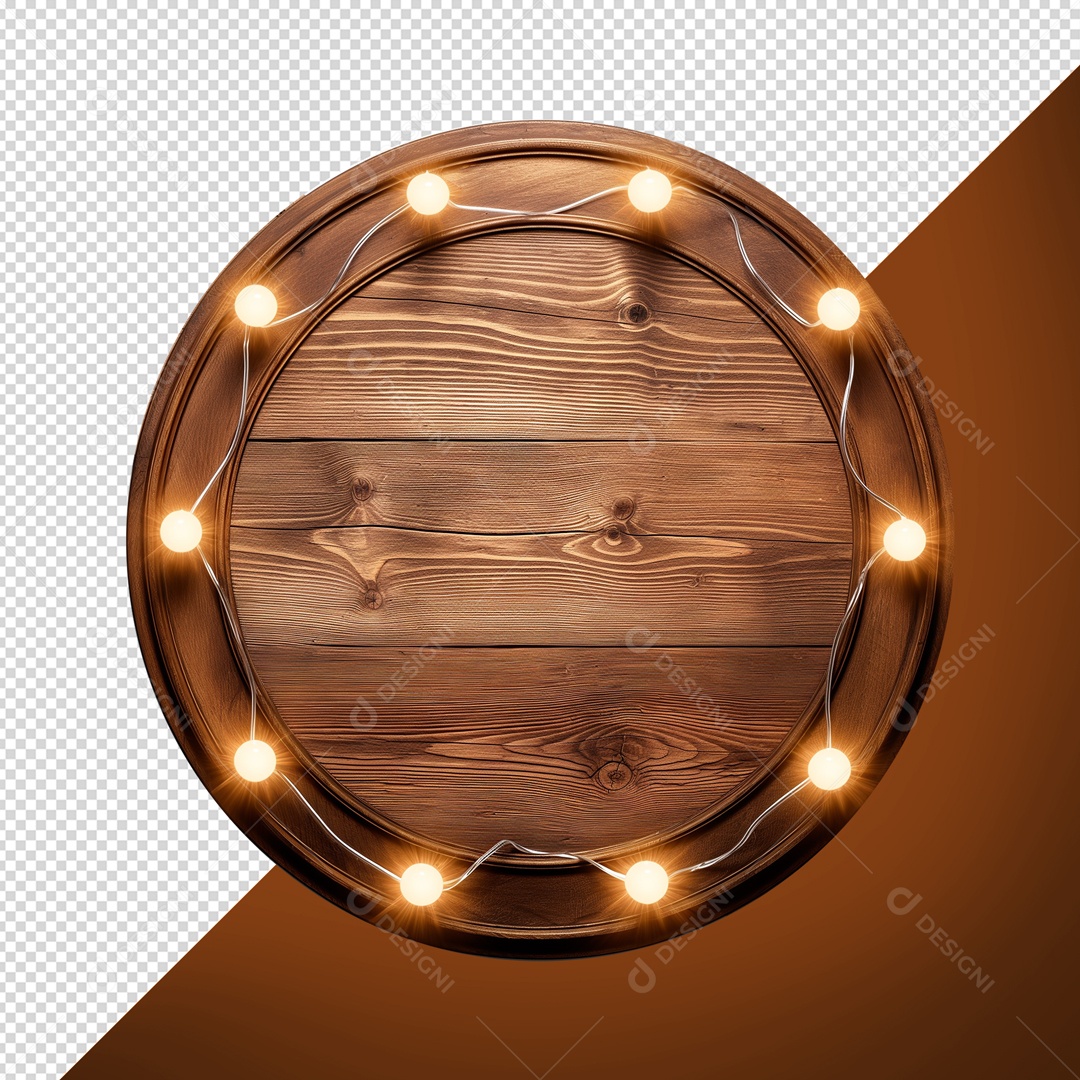 Painel de Madeira com Luz Elemento 3D para Composição PSD