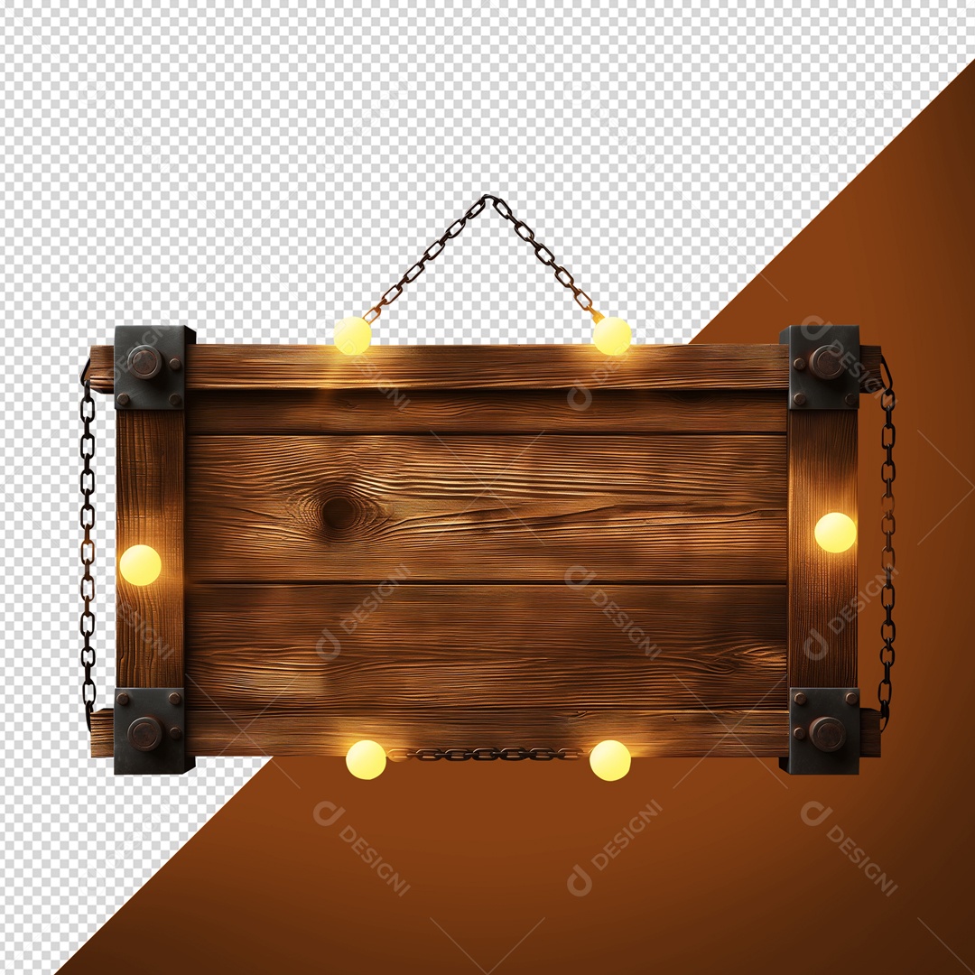 Placa de Madeira com Luz Elemento 3D para Composição PSD