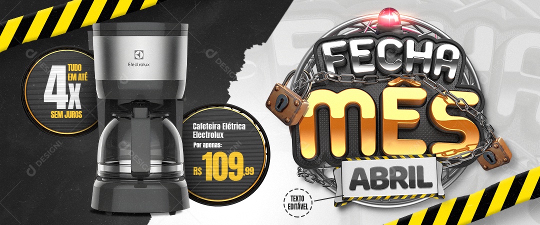 Banner Fecha Mês Abril Cafeteira Elétrica Social Media PSD Editável