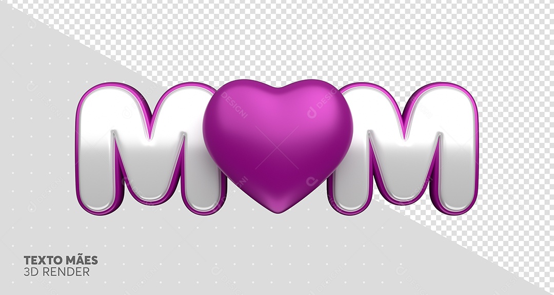 Mom Mãe Texto 3D Branco e Roxo para Composição PSD