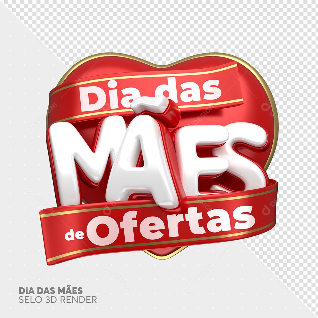 Dia das Mães de Ofertas Selo 3D Vermelho e Branco para Composição PSD