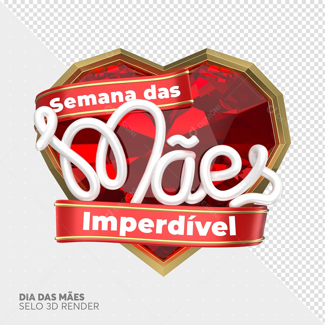 Semana das Mães Selo 3D Vermelho e Branco para Composição PSD