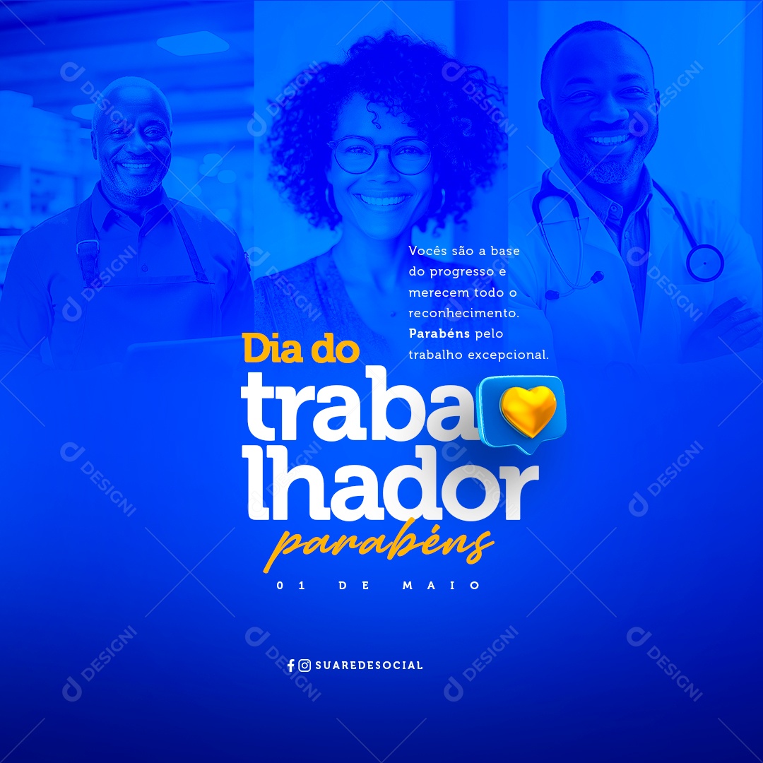 Dia do Trabalhador  01 de Maio Parabéns Social Media PSD Editável