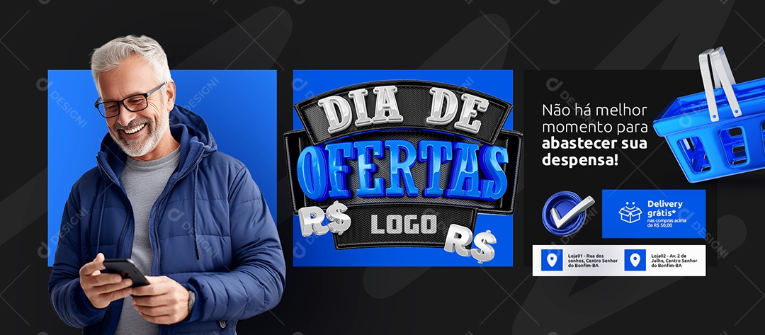 Banner Dia de Ofertas Abastecer sua Despensa Delivery Social Media PSD Editável