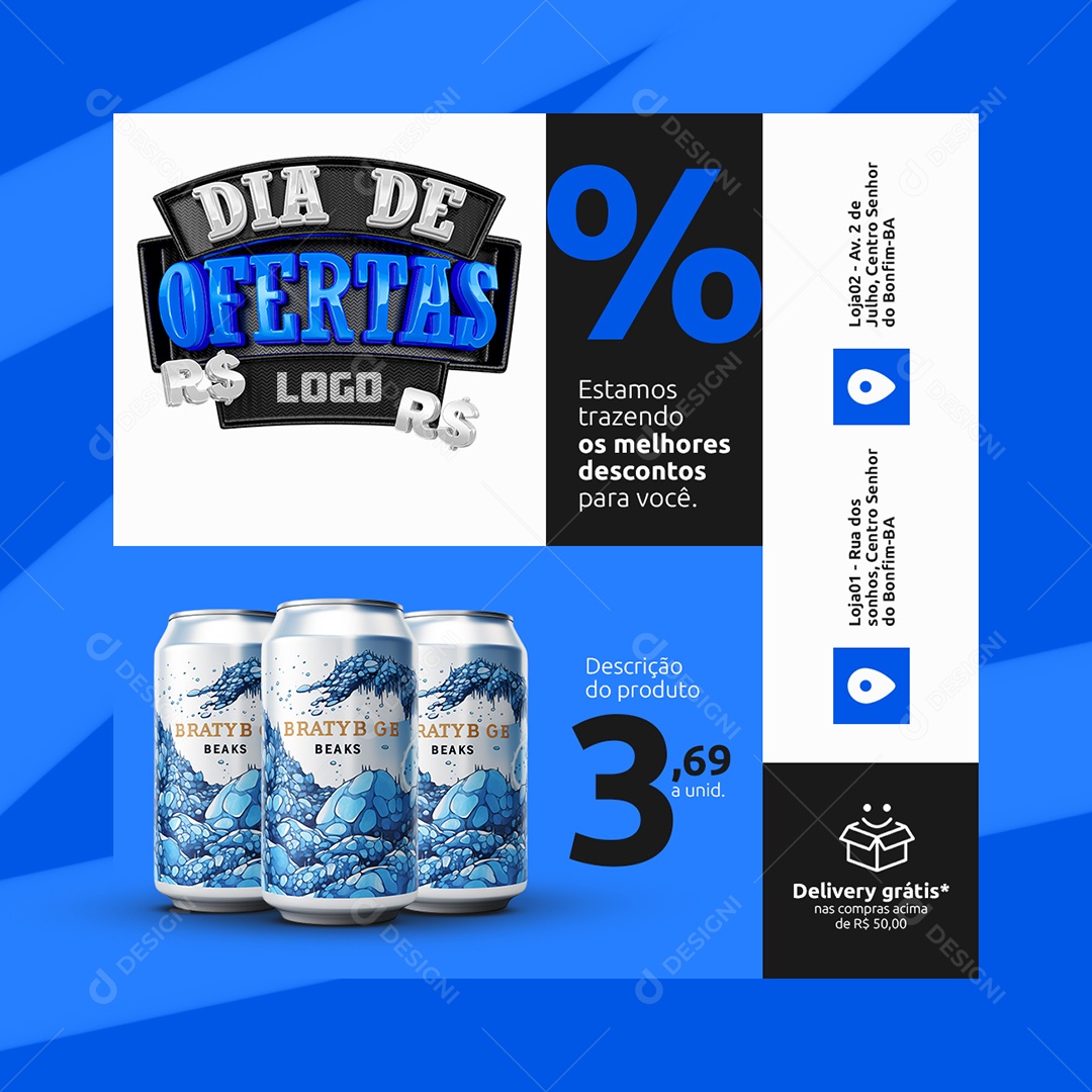 Dia de Ofertas Bebida Os Melhores Descontos Social Media PSD Editável