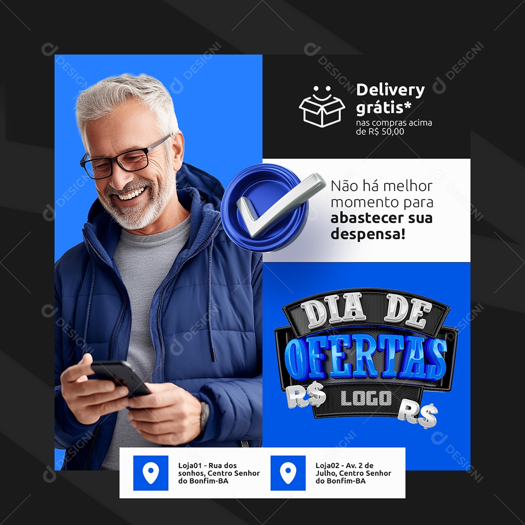 Dia de Ofertas Abasteça sua Despensa Social Media PSD Editável