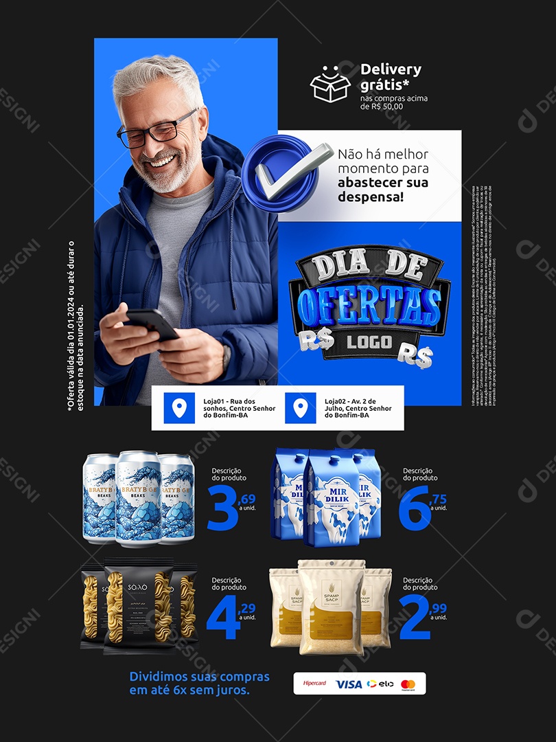 Dia de Ofertas Encarte Produtos Social Media PSD Editável