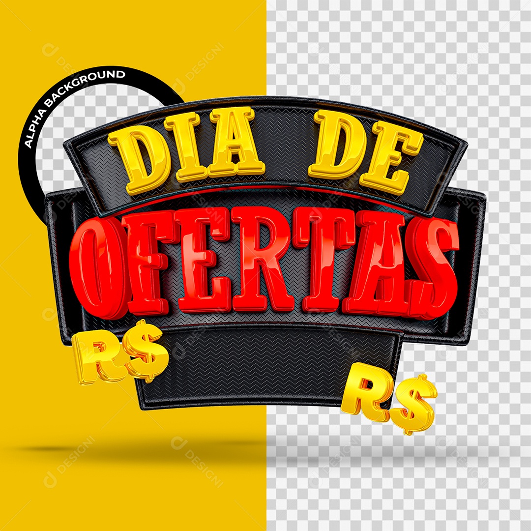 Dia De Ofertas Selo 3D Amarelo Vermelho e Preto para Composição PSD