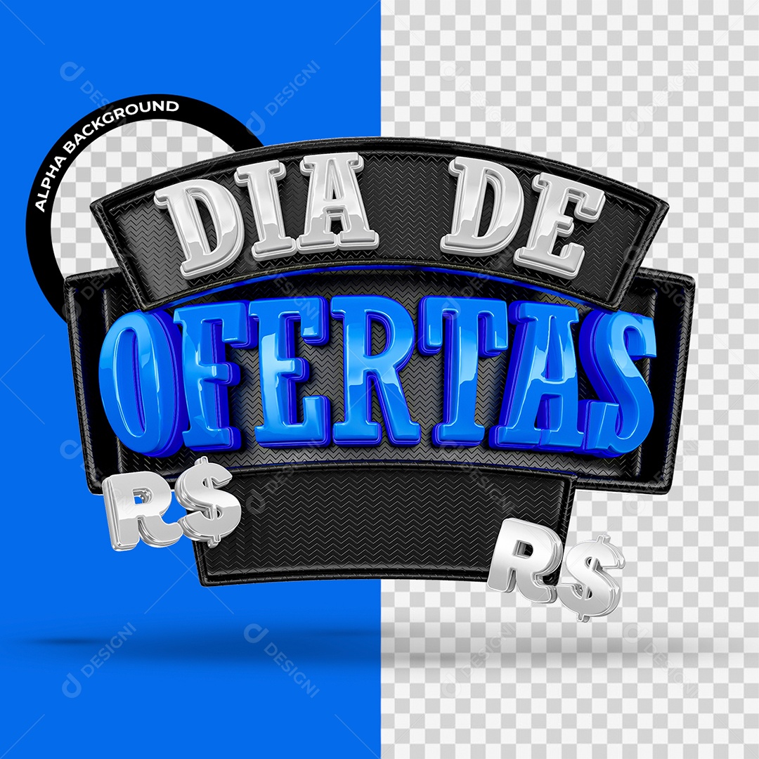 Dia De Ofertas Selo 3D Branco Azul e Preto para Composição PSD