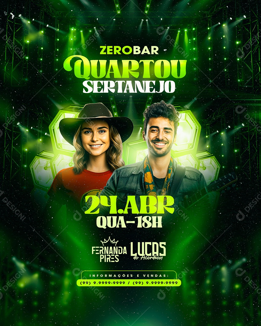 Flyer Quartou Sertanejo Fernanda Pires Lucas do Acordeon Social Media PSD Editável