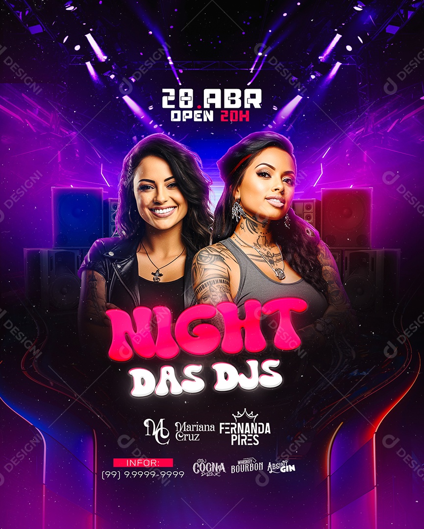 Flyer Night Das DJS Mariana Cruz Fernanda Pires Social Media PSD Editável
